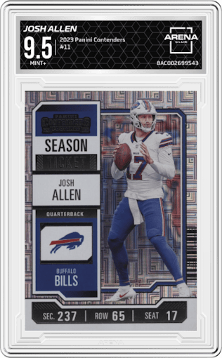 Josh Allen from the 2023 Panini Contenders set graded by Arena Club and given an overall grade of 9.5.