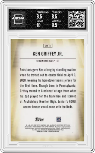 Ken Griffey Jr. from the 2024 Topps Update set graded by Arena Club and given an overall grade of 9.