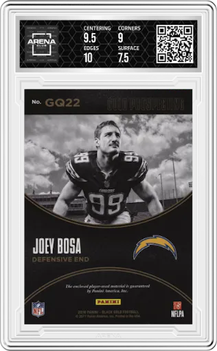Joey Bosa from the 2016 Panini Black Gold set featuring a Prime parallel graded by Arena Club and given an overall grade of 8.