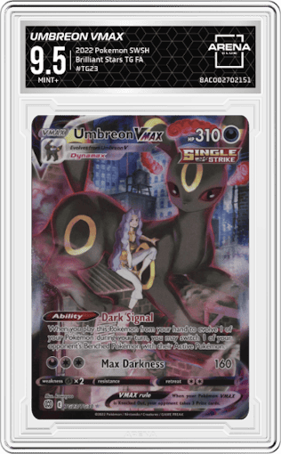 Umbreon VMAX from the 2022 Pokemon SWSH set graded by Arena Club and given an overall grade of 9.5.