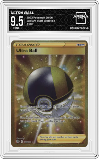 Ultra Ball from the 2022 Pokemon SWSH set graded by Arena Club and given an overall grade of 9.5.
