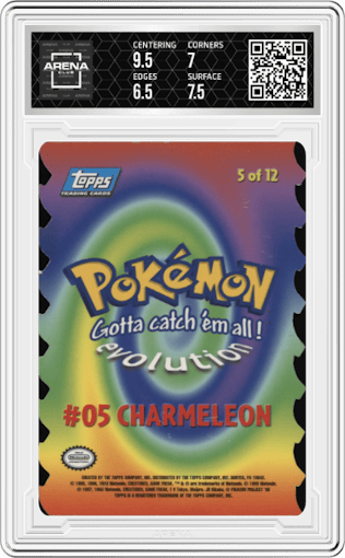Charmeleon from the 1999 Pokemon set featuring a Evolution Die Cut parallel graded by Arena Club and given an overall grade of 7.