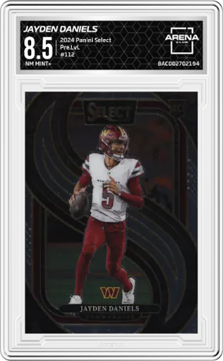Jayden Daniels  from the 2024 Panini Select set graded by Arena Club and given an overall grade of 8.5.