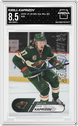 Kirill Kaprizov from the 2020-21 Upper Deck NHL Star Rookies Box Set set graded by Arena Club and given an overall grade of 8.5.