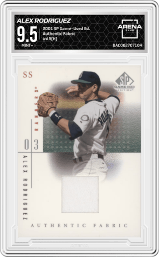 Alex Rodriguez from the 2001 SP Game-Used Edition  set graded by Arena Club and given an overall grade of 9.5.