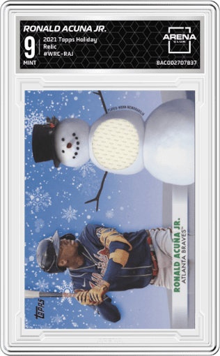 Ronald Acuna Jr. from the 2021 Topps Holiday  set graded by Arena Club and given an overall grade of 9.