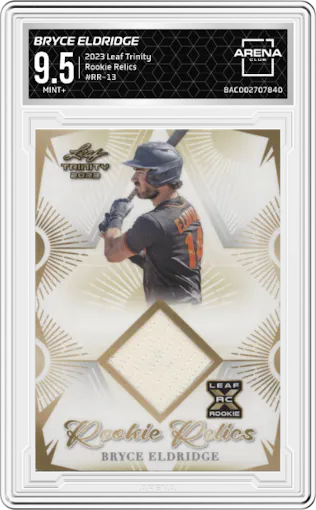 Bryce Eldridge from the 2023 Leaf Trinity set graded by Arena Club and given an overall grade of 9.5.