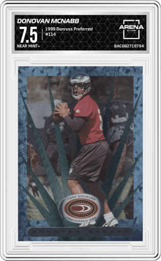 Donovan McNabb from the 1999 Donruss Preferred QBC set graded by Arena Club and given an overall grade of 7.5.