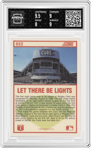 Wrigley Field from the 1989 Score set graded by Arena Club and given an overall grade of 8.5.