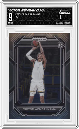 Victor Wembanyama from the 2023-24 Panini Prizm Draft Picks set graded by Arena Club and given an overall grade of 9.