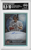 Roman Anthony from the 2024 Topps Pro Debut set featuring a Aqua Foil parallel graded by Arena Club and given an overall grade of 8.5.