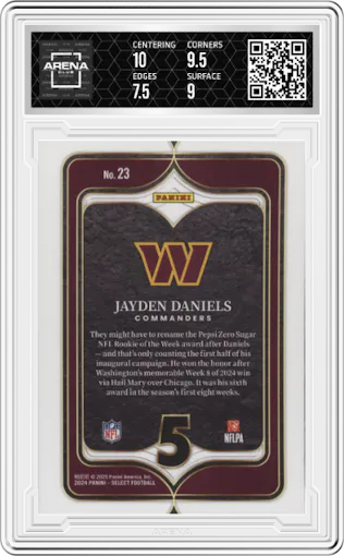 Jayden Daniels  from the 2024 Panini Select set graded by Arena Club and given an overall grade of 8.