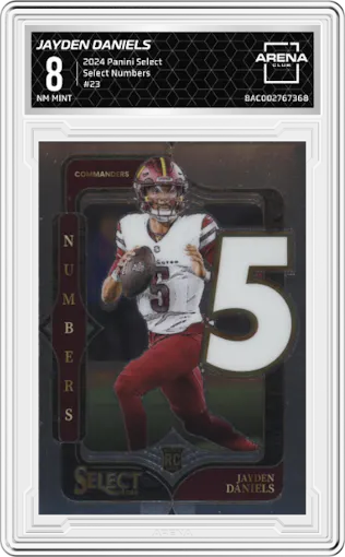Jayden Daniels  from the 2024 Panini Select set graded by Arena Club and given an overall grade of 8.