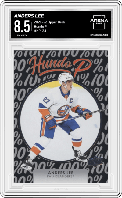 Anders Lee from the 2021-22 Upper Deck Series 1 set graded by Arena Club and given an overall grade of 8.5.
