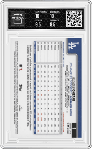 Shohei Ohtani from the 2025 Topps set graded by Arena Club and given an overall grade of 9.