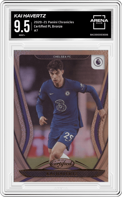 Kai Havertz from the 2020-21 Panini Chronicles set featuring a Bronze parallel graded by Arena Club and given an overall grade of 9.5.