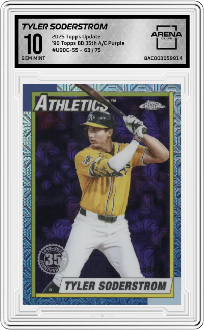 2025 Topps Update '90 Topps BB 35th A/C Tyler Soderstrom Purple ARENA CLUB 10