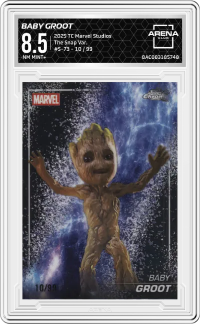 2025 Topps Chrome Marvel Studios The Snap Var. Baby Groot ARENA CLUB 8.5