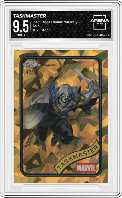 2025 Topps Chrome Sapphire Edition Marvel Taskmaster Gold Sapphire ARENA CLUB 9.5
