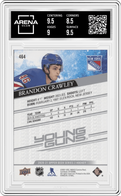 Brandon Crawley from the 2020-21 Upper Deck  set graded by Arena Club and given an overall grade of 9.