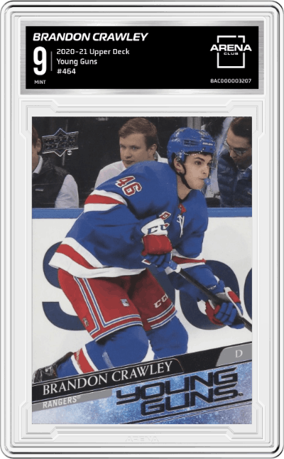 Brandon Crawley from the 2020-21 Upper Deck  set graded by Arena Club and given an overall grade of 9.