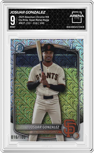 2025 Bowman Chrome Mega Box Chr.Pros. Josuar Gonzalez Steel Metal Mega Refractor ARENA CLUB 9