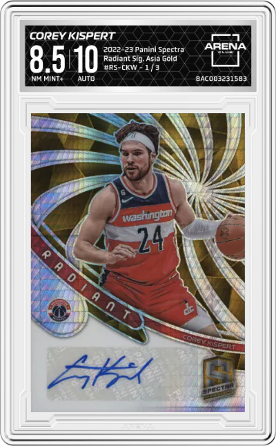 2022 Panini Spectra Radiant Sig. Corey Kispert Asia Gold #RS-CKW ARENA CLUB 8.5