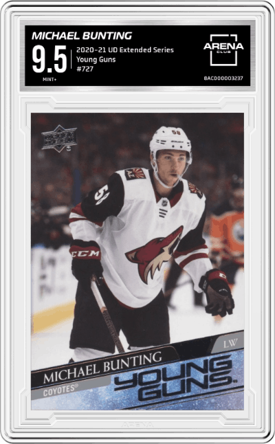 Michael Bunting from the 2020-21 Upper Deck Extended Series  set graded by Arena Club and given an overall grade of 9.5.