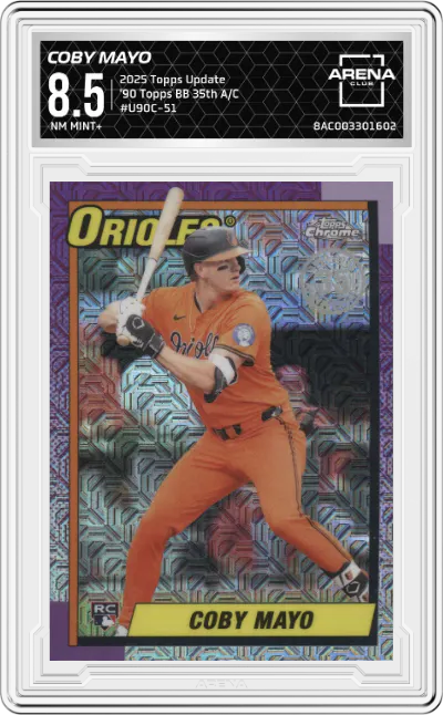 2025 Topps Update '90 Topps BB 35th A/C Coby Mayo #U90C-51 ARENA CLUB 8.5