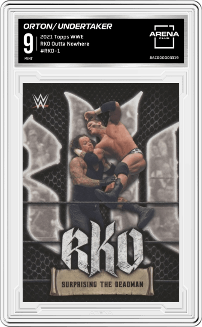 Orton/ Undertaker from the 2021 Topps WWE  set graded by Arena Club and given an overall grade of 9.