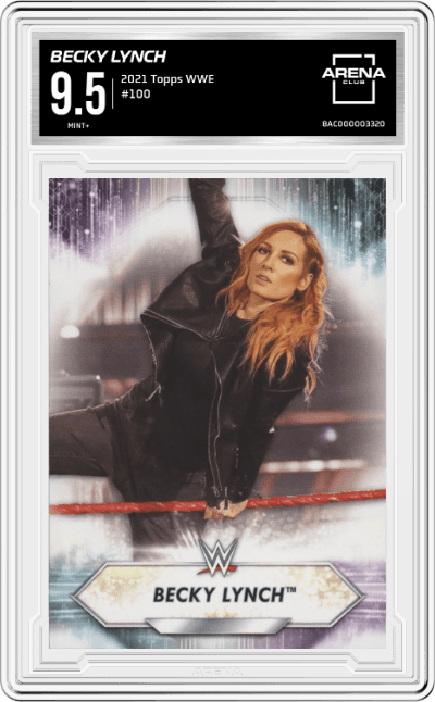 Becky Lynch from the 2021 Topps WWE  set graded by Arena Club and given an overall grade of 9.5.