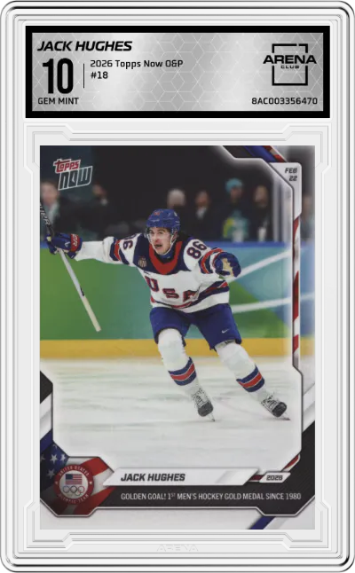 2026 Topps Now Olympic/Paralympic Games Jack Hughes #18 ARENA CLUB 10