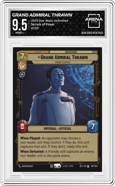 2025 Star Wars: Unlimited Secrets of Power Grand Admiral Thrawn ARENA CLUB 9.5