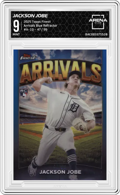 2025 Topps Finest Arrivals Jackson Jobe Blue Refractor #A-10 ARENA CLUB 9