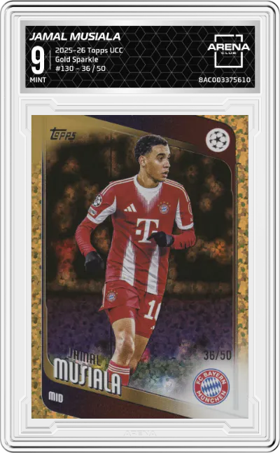 2025 Topps UEFA Club Competitions Jamal Musiala Gold Sparkle #130 ARENA CLUB 9