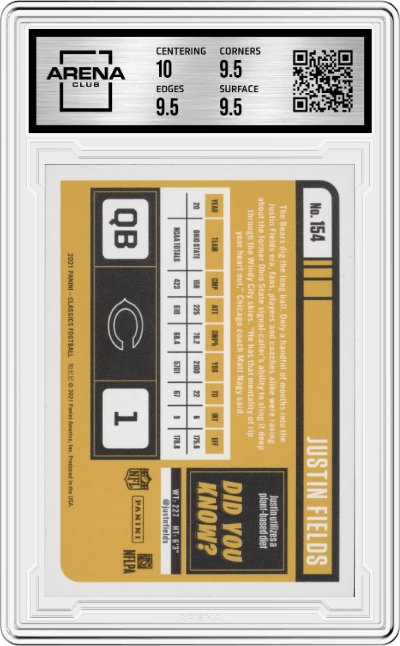 Justin Fields from the 2021 Panini Classics set graded by Arena Club and given an overall grade of 10.