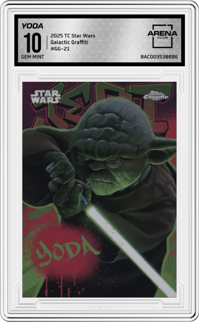 2025 Topps Chrome Star Wars Galactic Graffiti Yoda #GG-21 ARENA CLUB 10