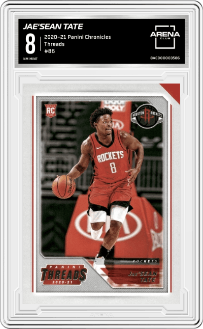 Jae'Sean Tate from the 2020-21 Panini Chronicles set graded by Arena Club and given an overall grade of 8.