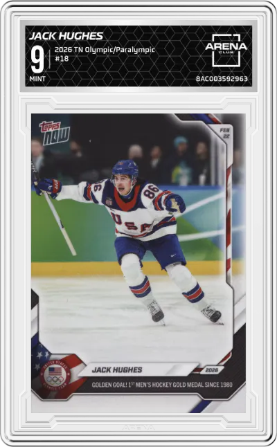 2026 Topps Now Olympic/Paralympic Games Jack Hughes #18 ARENA CLUB 9