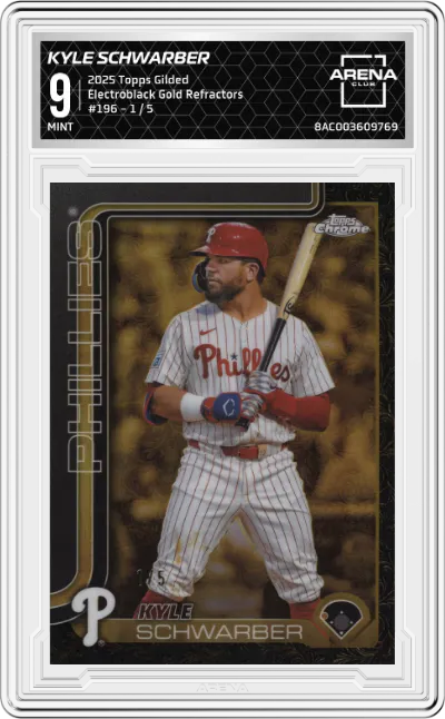 2025 Topps Gilded Collection Kyle Schwarber Electroblack Gold Refractors #196 ARENA CLUB 9