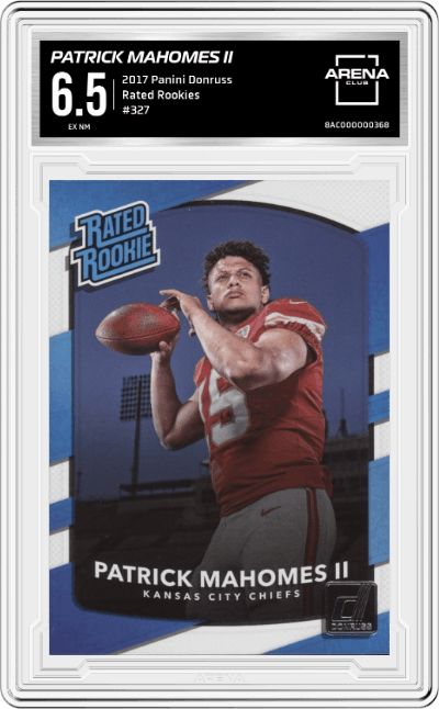 Patrick Mahomes II from the 2017 Panini Donruss Football set graded by Arena Club and given an overall grade of 6.5.