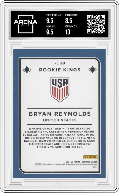 Bryan Reynolds from the 2021-22 Panini Donruss Road to Qatar set graded by Arena Club and given an overall grade of 9.
