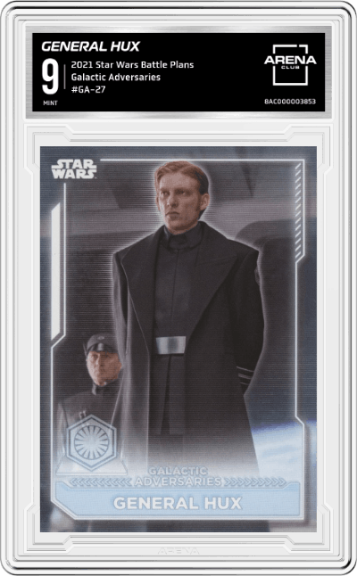 General Hux from the 2021 Topps Star Wars Battle Plans set graded by Arena Club and given an overall grade of 9.