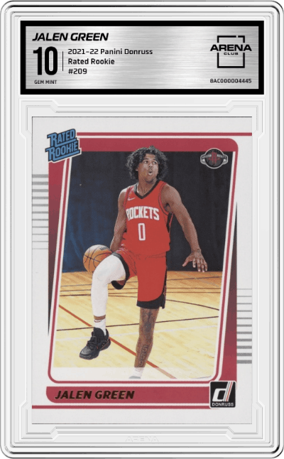 Jalen Green from the 2021-22 Panini Donruss set graded by Arena Club and given an overall grade of 10.