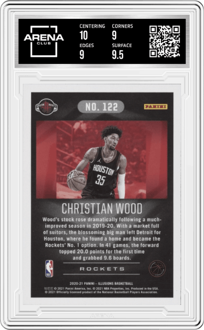 Christian Wood from the 2020-21 Panini Illusions  set graded by Arena Club and given an overall grade of 9.5.