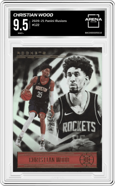Christian Wood from the 2020-21 Panini Illusions  set graded by Arena Club and given an overall grade of 9.5.