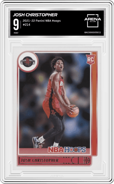Josh Christopher from the 2021-22 Panini NBA Hoops set graded by Arena Club and given an overall grade of 9.