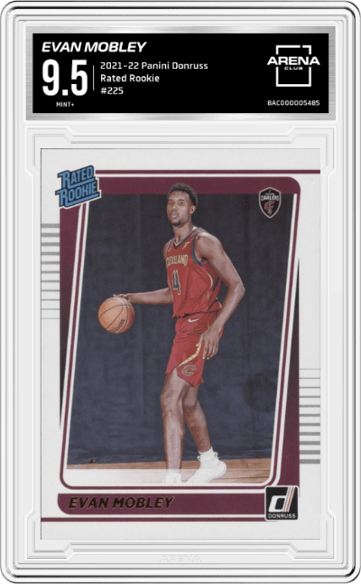 Evan Mobley from the 2021-22 Panini Donruss set graded by Arena Club and given an overall grade of 9.5.