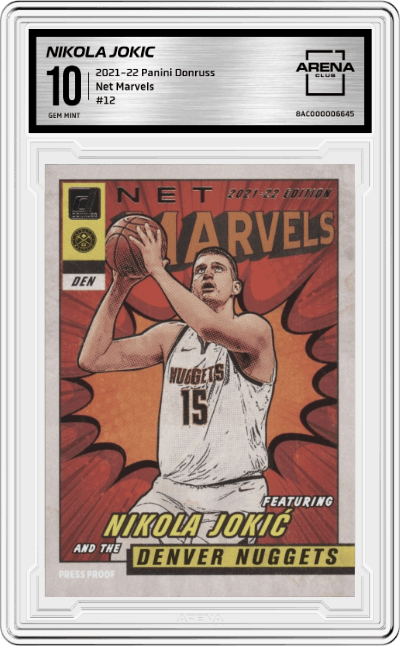 Nikola Jokic from the 2021-22 Panini Donruss set graded by Arena Club and given an overall grade of 10.