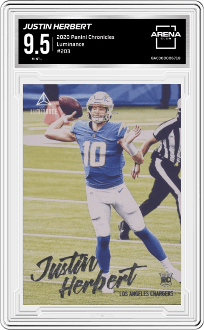 Justin Herbert from the 2020 Panini Chronicles set graded by Arena Club and given an overall grade of 9.5.